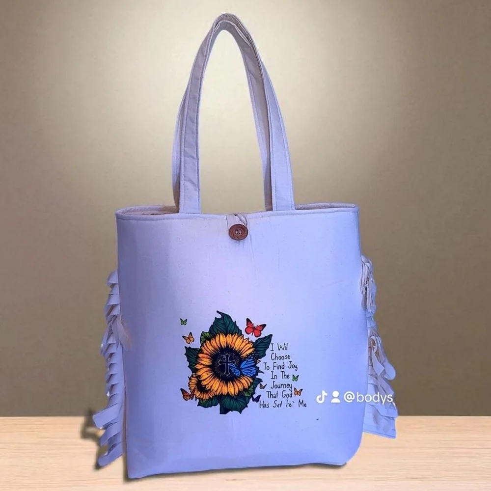 Elegant Sunflower Tote Bag - Cream